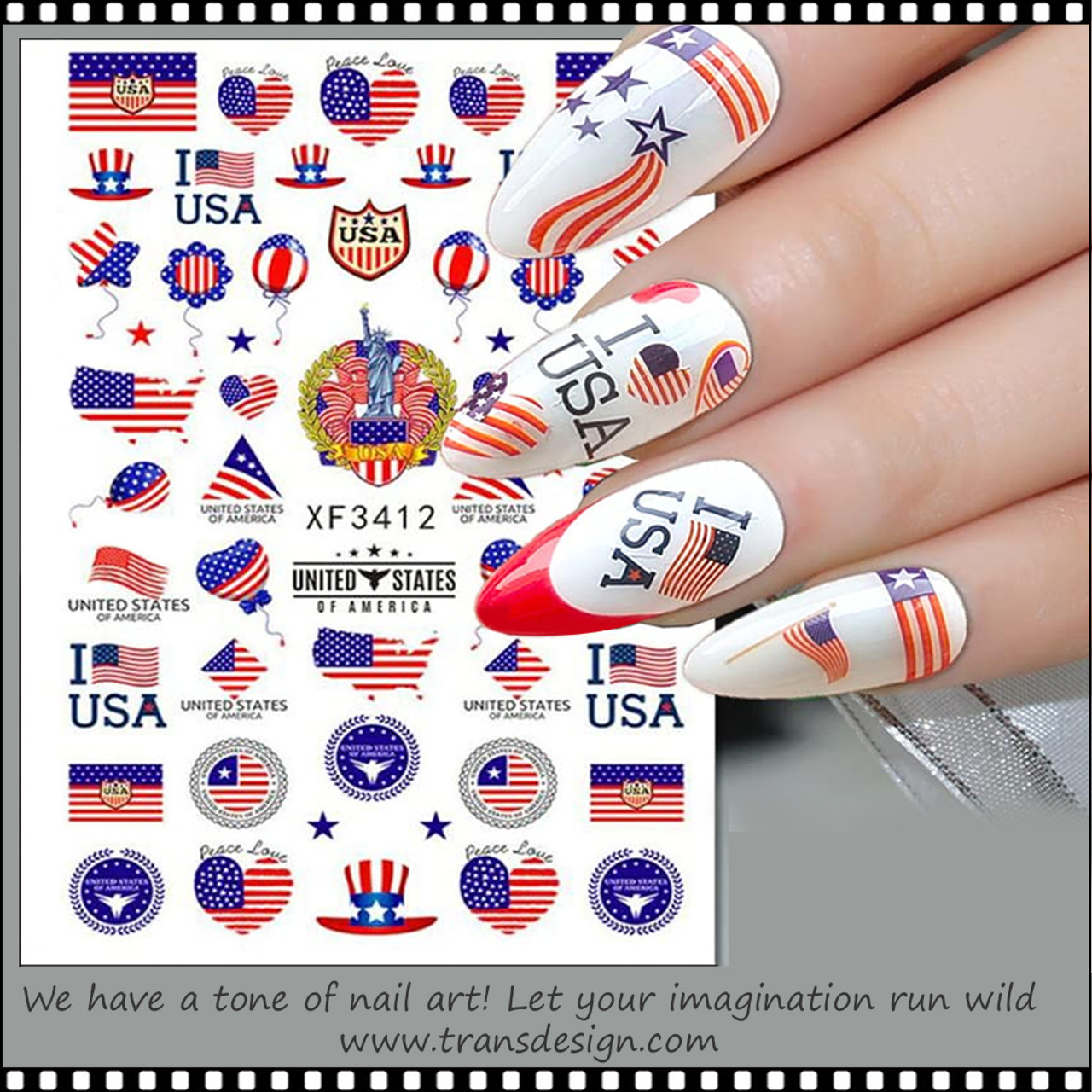 4th of July Nail Art Stickers USA Independence Day Patriotic Designer Nail  Decals 3D Self-Adhesive Acrylic Nail Supply Flame Butterfly Heart Design I  Love American Nail Sticker 8 Sheets Red