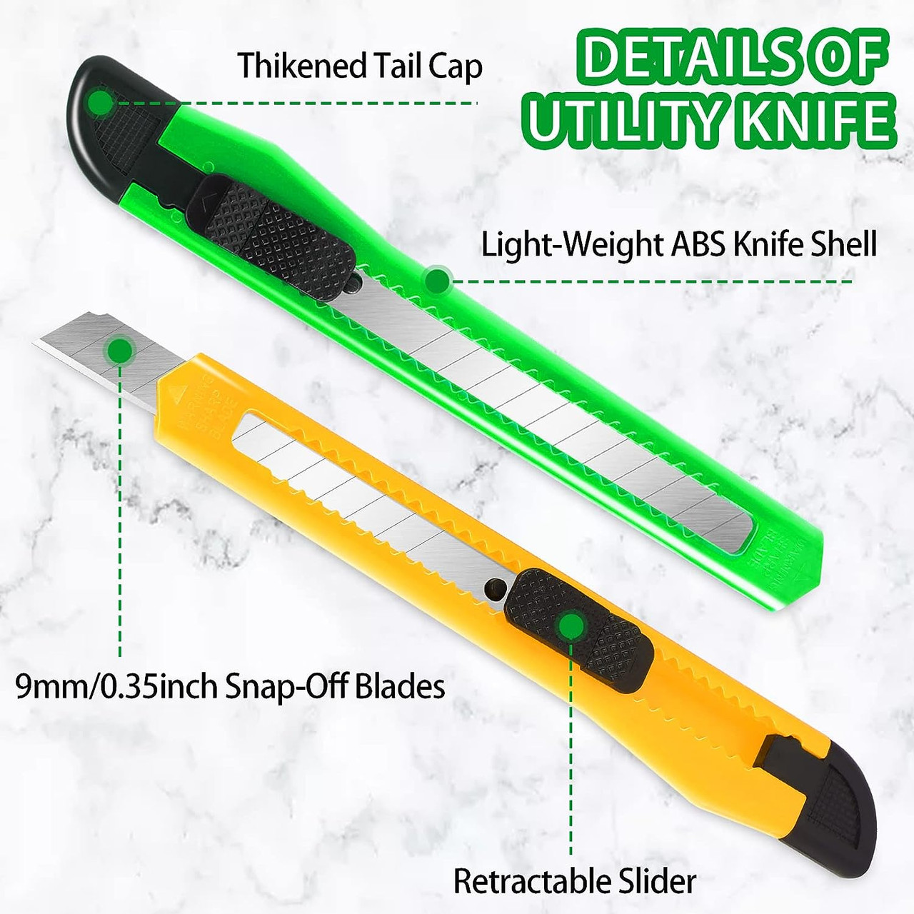 RETRACTABLE CUTTER Utility Knife With Auto-Lock Design Red & Green 2/Pack -  TDI, Inc