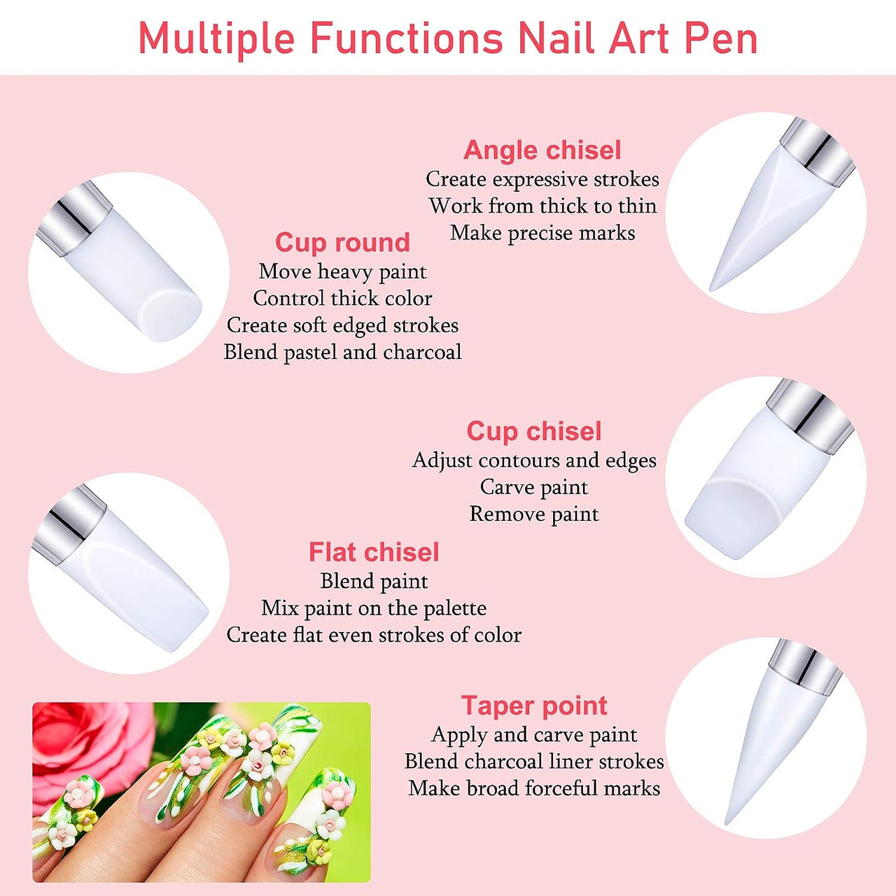  5 Pcs Nail Art Sculpture Pen Dual Tipped Silicone