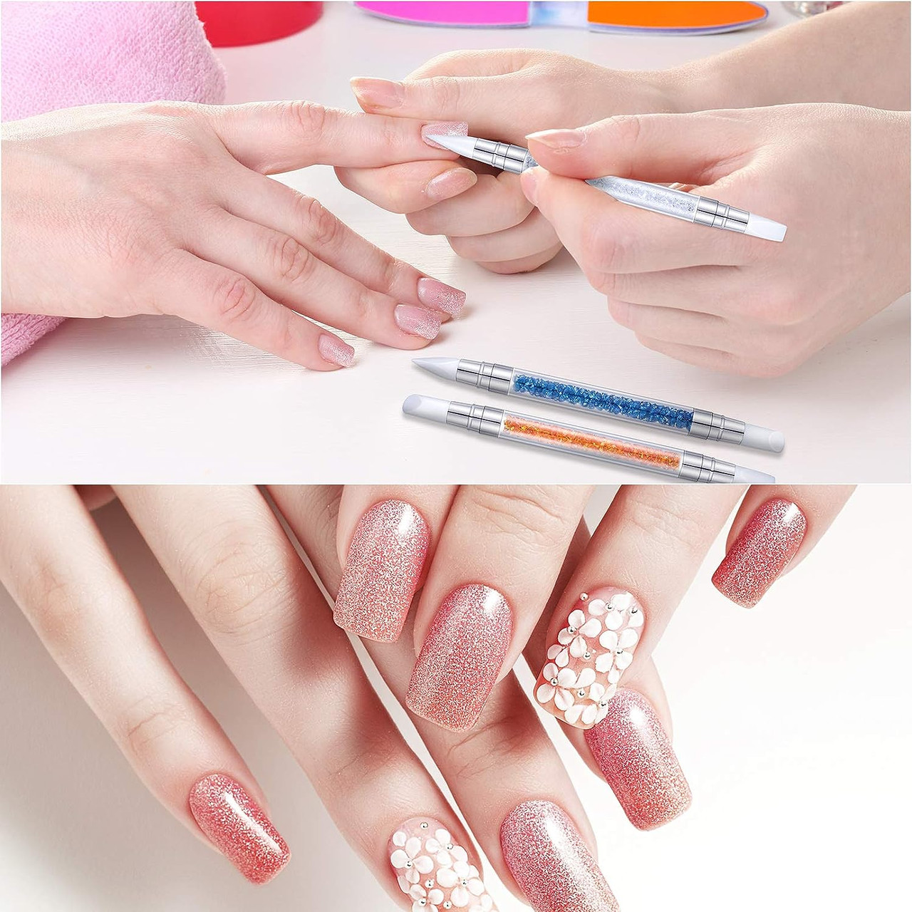 5 pieces Silicone Nail Tools Acrylic Rhinestone Handle Double-ended Nail  Art Pen for Design Nail