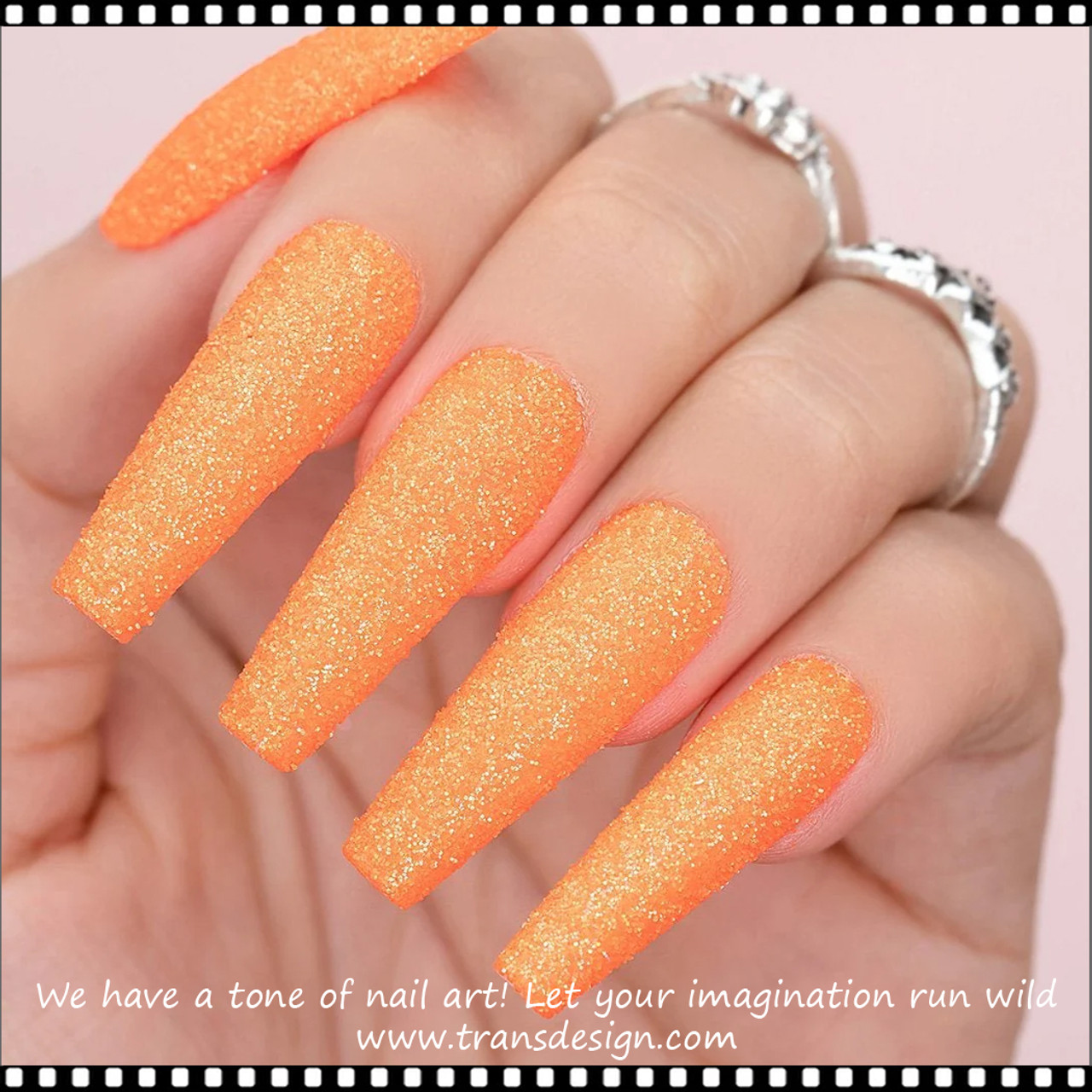 Orange coffin nails with glitter cheap