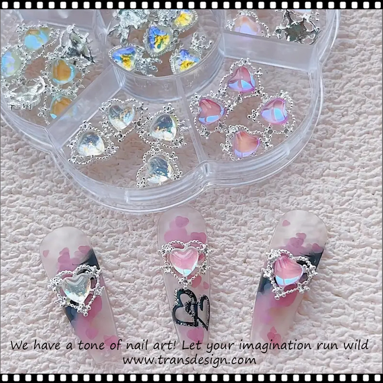 COHEALI 80 Pcs Heart Shaped Nail Diamonds Love Nail Charms Heart Nail Decor  Valentine Nail Charms Hollow Heart Nail Sticker Alloy Nail Charms Nail Gem