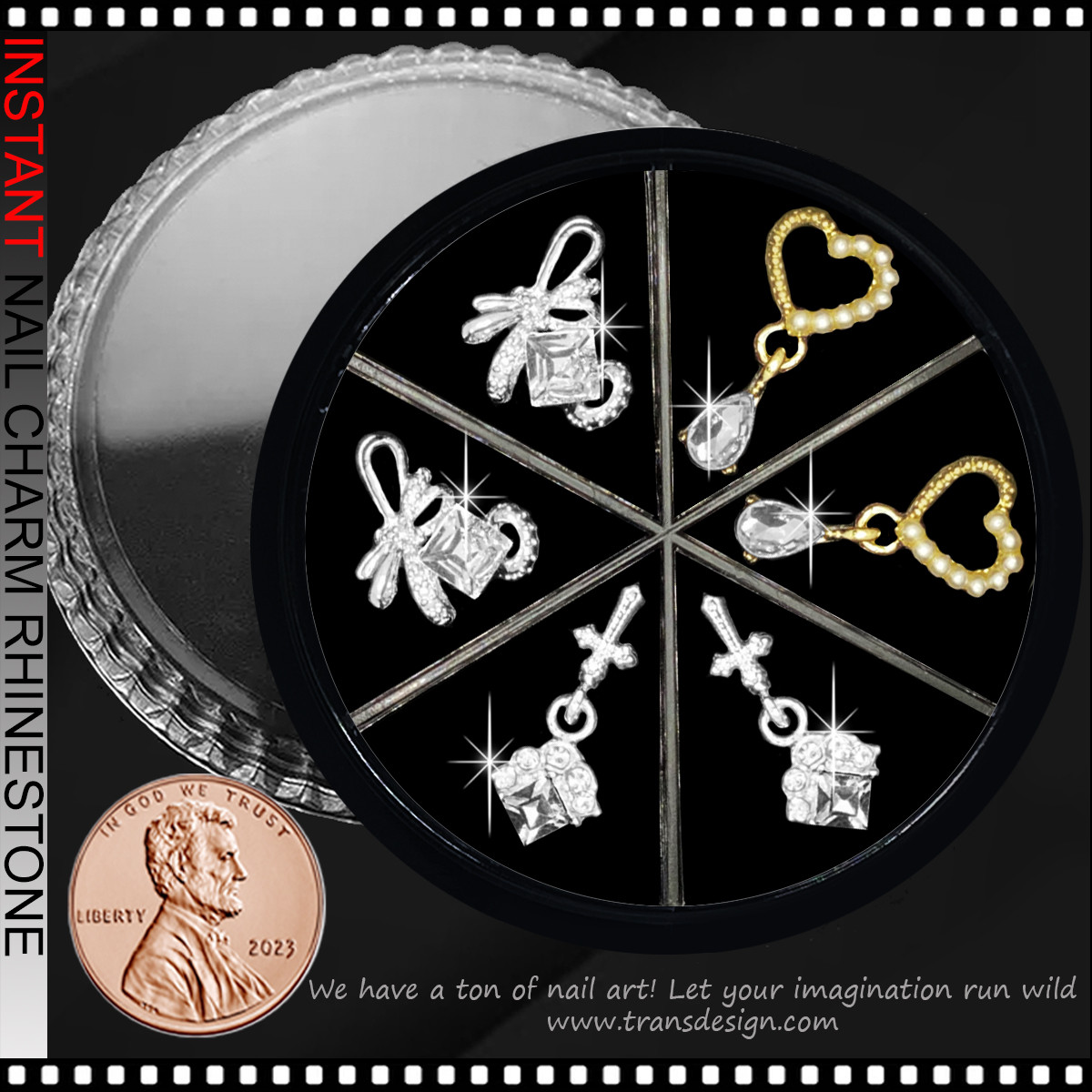 NAIL CHARM RHINESTONE Cross, Teardrop, Hollow Heart, Bows Dangling