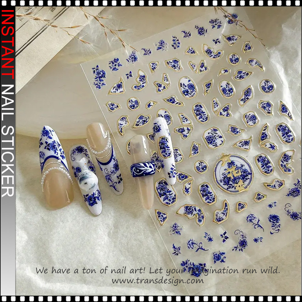 NAIL STICKER 3D Chinese Style Blue and White Porcelain #Me-YT4008