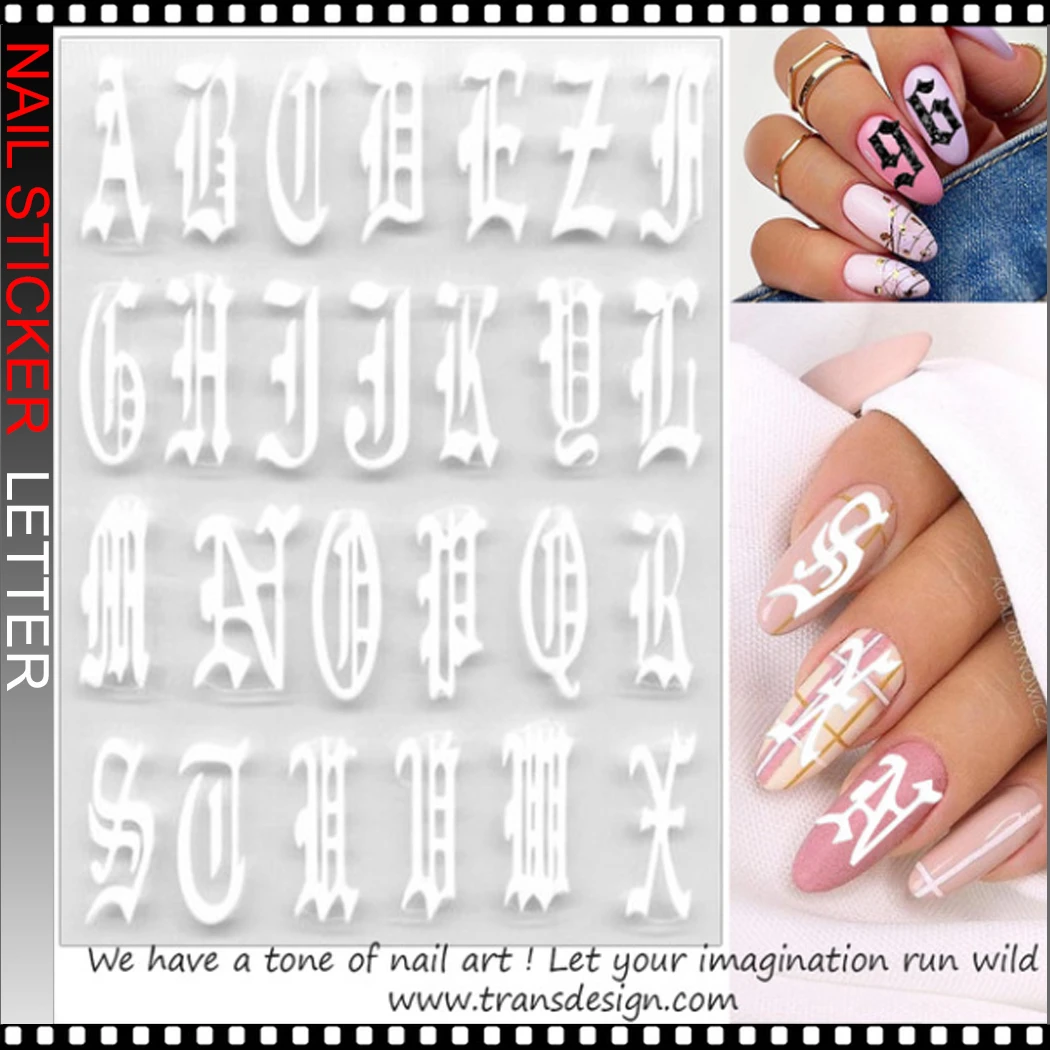 NAIL STICKER – OLD ENGLISH BIG WHITE ALPHABET - TDI, Inc