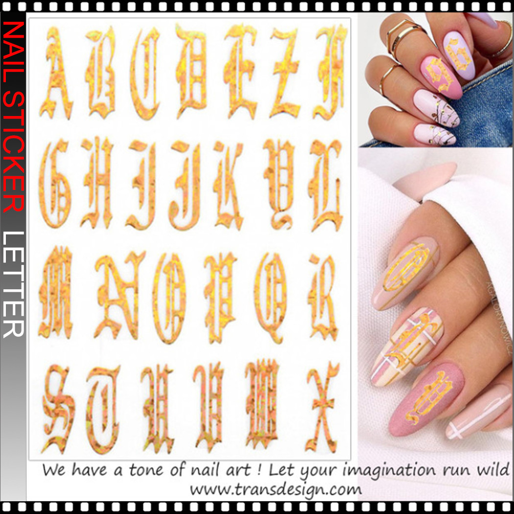 NAIL STICKER – OLD ENGLISH LARGE HOLOGRAPHIC GOLD ALPHABET - TDI, Inc