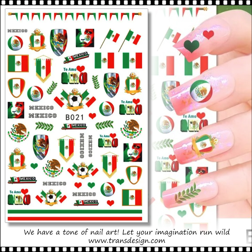 Flagged Sticker NAIL STICKER – MEXICAN FLAGS & TE AMO MÉXICO #B021 - TDI, Inc