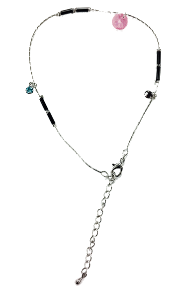 White Gold Plate Anklet Pink & LT Saphire Charm