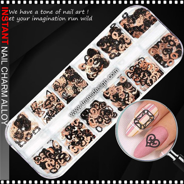 NAIL CHARM ALLOY Rose Gold, Black Frames Assorted Case #RS016