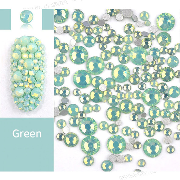 RHINESTONE CRYSTAL Round, Opal  Green 300 Assorted/Pack