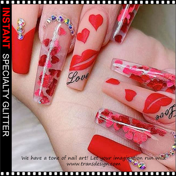 INSTANT GLITTER Mixed Red Chrome Heart 2.5g. Pack