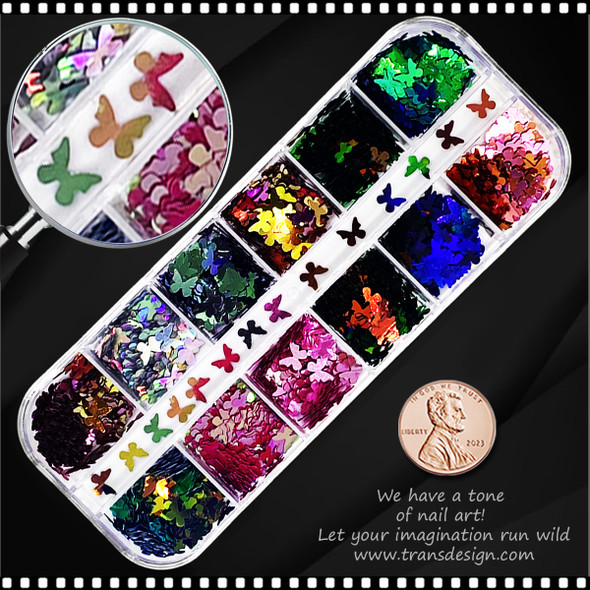 INSTANT GLITTER Assorted Hologram Butterfly, Large 1/4" Case #B