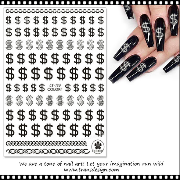 NAIL STICKER Brands Name, Money, Black Dollar Sign #CB130-B