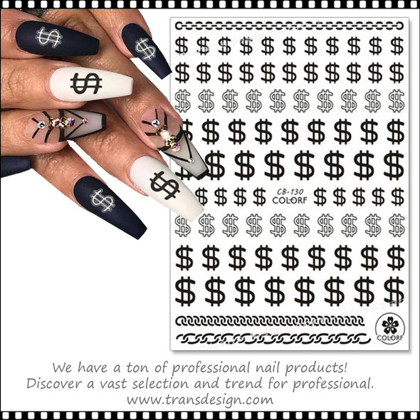 NAIL STICKER Money, Black Dollar Sign #CB130-B