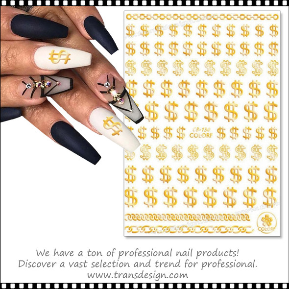 NAIL STICKER Money, Gold Dollar Sign #CB130