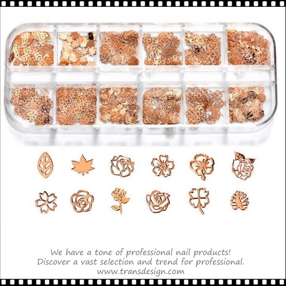 NAIL CHARM ALLOY Flower & Leaf, Rose Gold Assorted Case #RS-002