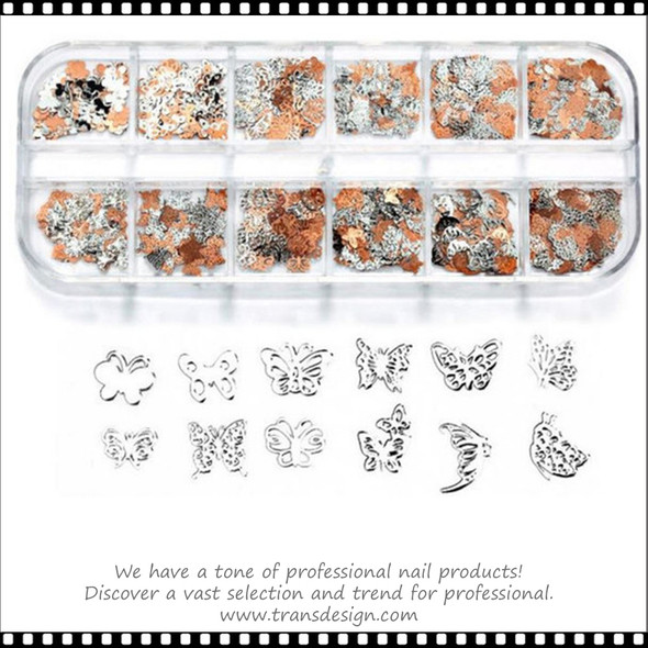 NAIL CHARM ALLOY Butterfly, Silver & Rose Gold Assorted Case #RS-007
