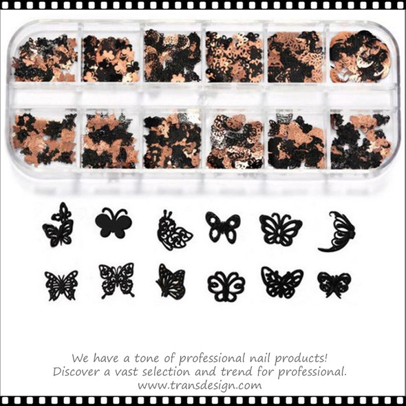 NAIL CHARM ALLOY Butterfly Black, Rose Gold Assorted Case #RS-008