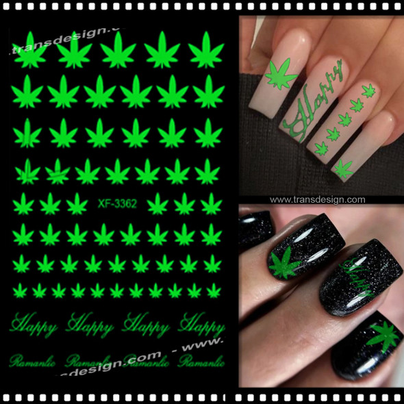 NAIL STICKER Luminous, Maple Leaves, Weed Leaf #XF-3362YG
