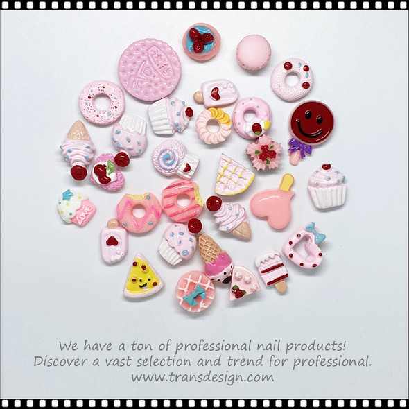 NAIL CHARM RESIN Pink Cake & Ice Cream 30/Pk. #XF-0312-06