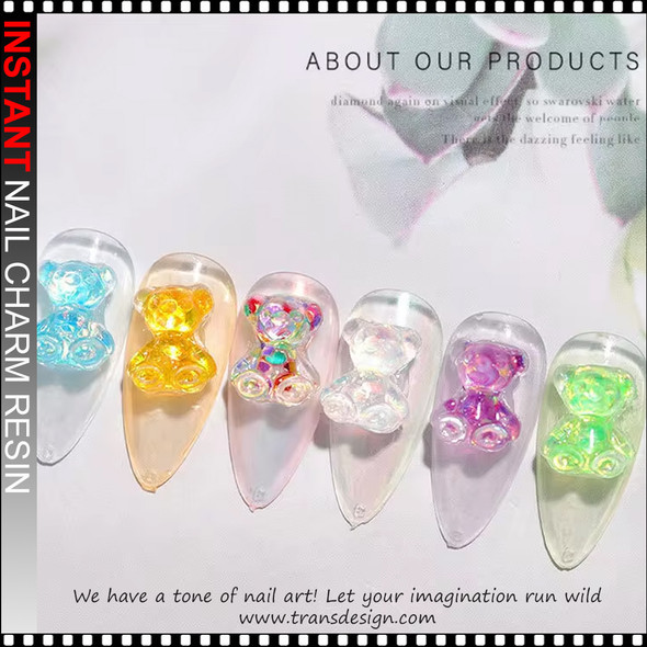NAIL CHARM RESIN Glitter Bear Assorted Color 24/Pk