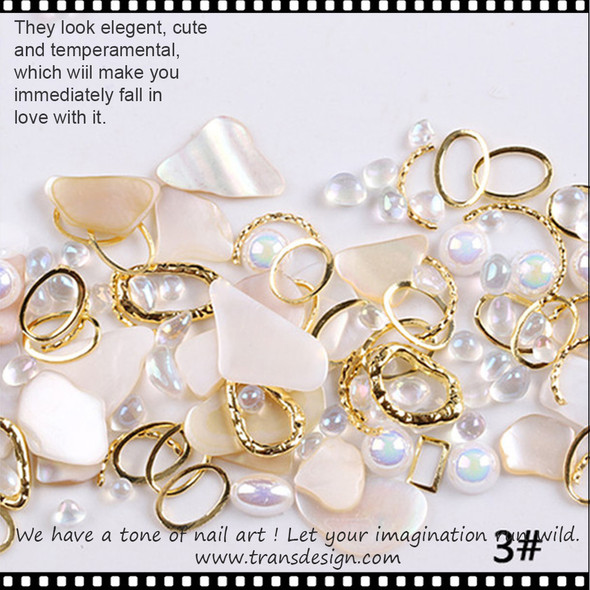 SEASHELL NAIL CHARM Off White & Alloy Jar #ZS319-3