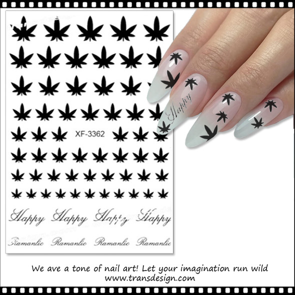 NAIL STICKER Leaves, Weed Black #XF3362-01