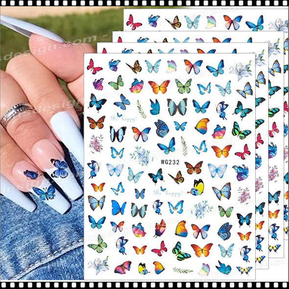 NAIL STICKER Insect, Assorted Butterfly with Floral Accents #WG232