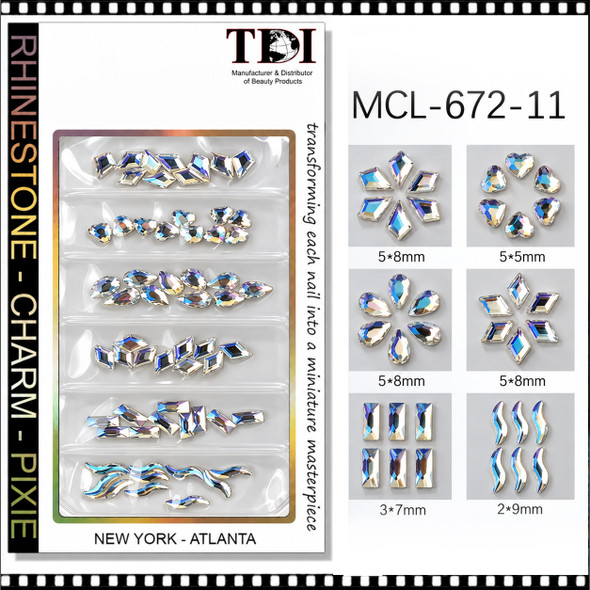 RHINESTONE CRYSTAL ASSORTED SHAPES – CRYSTAL AB, 1 PACK #MCL-672-11