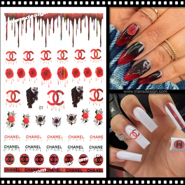NAIL STICKER Brands Name, CHANEL & Rose #01