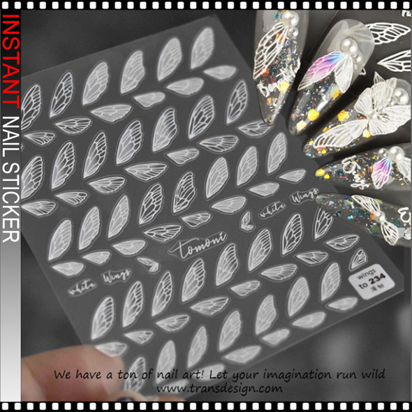 NAIL STICKER Animal, Angel Wings, White Butterfly Wing #To234