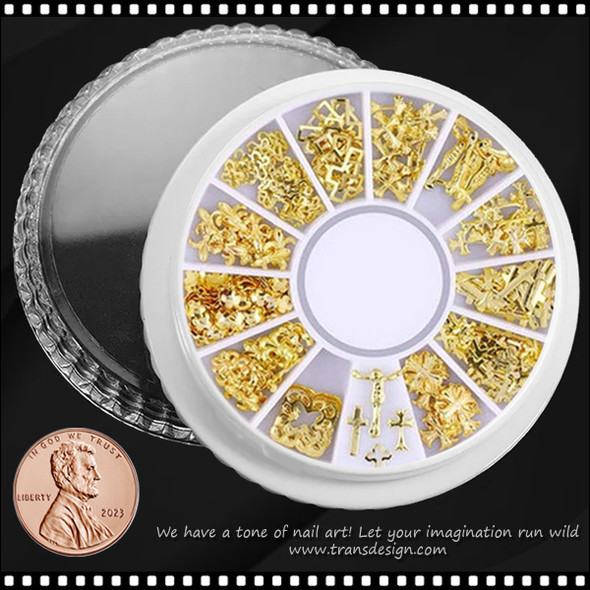 NAIL CHARM ALLOY Gold Cross Collection/Wheel *