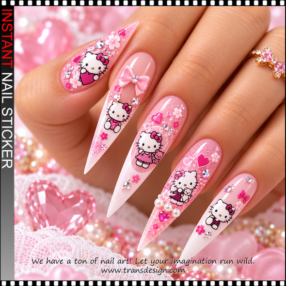 NAIL STICKER – HELLO KITTY PINK HEARTS #WG788