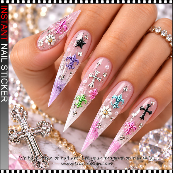 5D NAIL STICKER – COLORFUL CROSSES, STARS & FLEUR-DE-LIS #T01092
