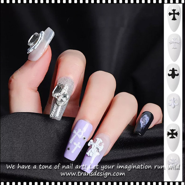 NAIL CHARMS RESIN Black & White Cross 12/Case
