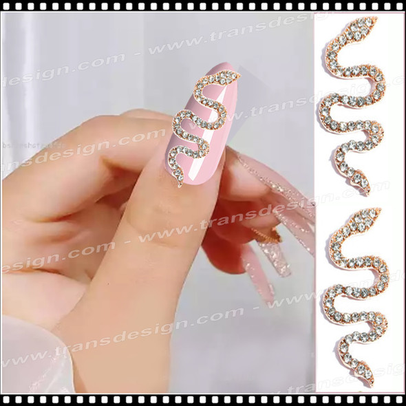 NAIL CHARM RHINESTONE Snake Rose Gold/Crystal Clear 2/Pack