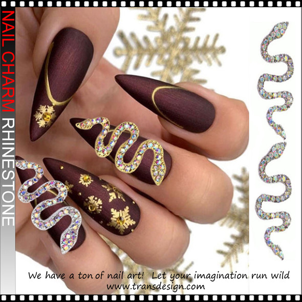 NAIL CHARM RHINESTONE Snake Silver & Crystal AB 2/Pack