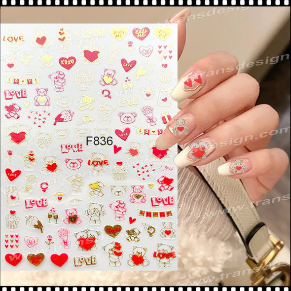 NAIL STICKER Love, Gold & Red Love #F836