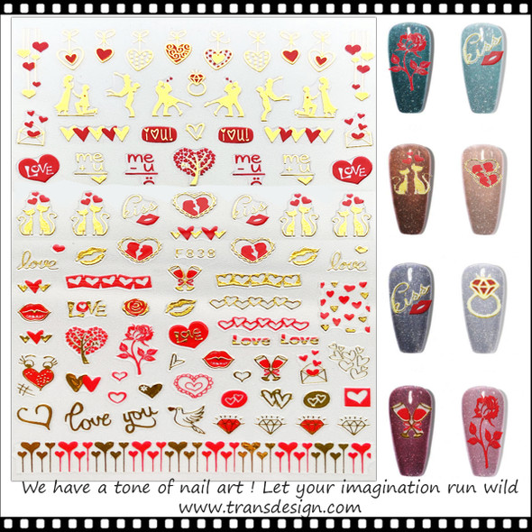 NAIL STICKER Love, Gold & Red #F838