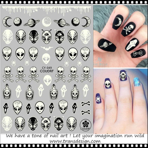 NAIL STICKER Luminous, Halloween, Alien, Planets #CY-049