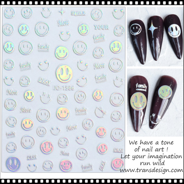 NAIL STICKER Face, Smiley Face Hologram #JO-1586