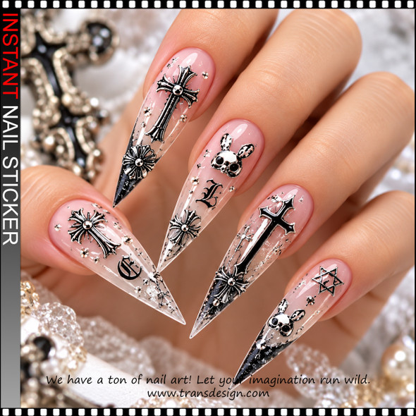 5D NAIL STICKER – GOTHIC CROSSES, SKULLS & SYMBOLS #TO1194