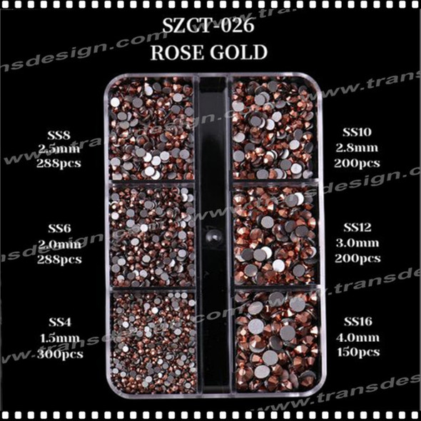 RHINESTONE CRYSTAL Round, Rose Gold Assorted/Case #SZCT-026 *