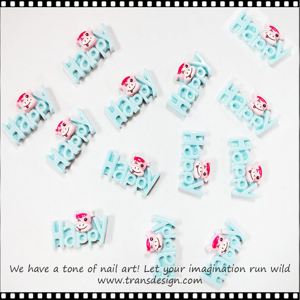 NAIL CHARM RESIN Happy Blue Cow 10/Bag