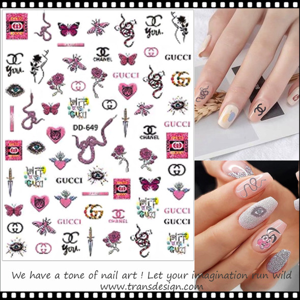 NAIL STICKER Brands Name, Snake, Butterfly #DD-649