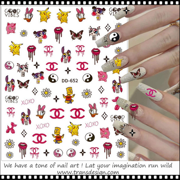 NAIL STICKER  3D Brands Name, Pokémon, Powerpuff Girls, & Yin-Yang #DD-652