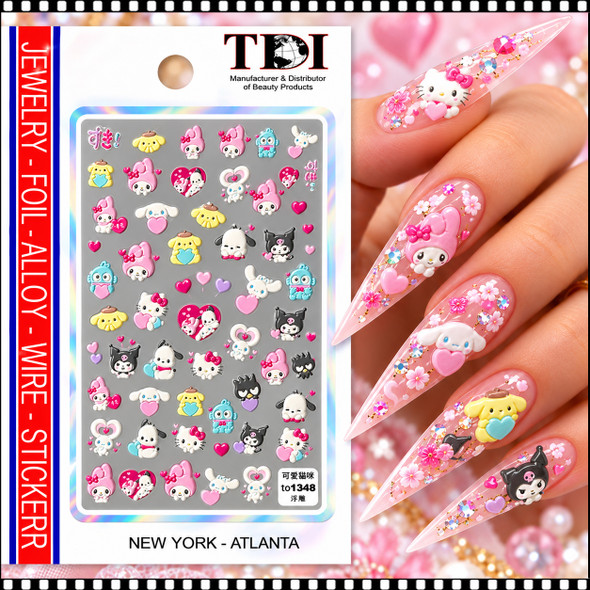 5D NAIL STICKER – SANRIO HELLO KITTY & FRIENDS, KAWAII CARTOON HEARTS #TO1348