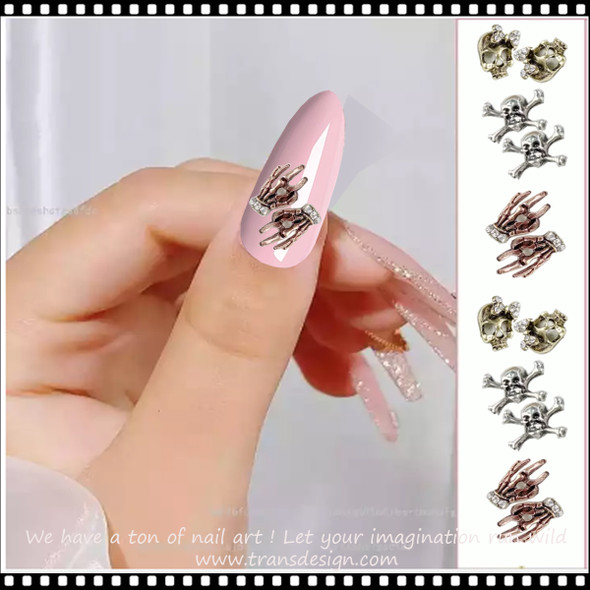 NAIL CHARM RHINESTONE Halloween, Skeleton Hand & Skull 12/Case