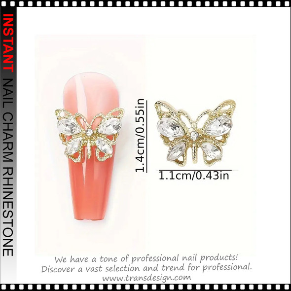 NAIL CHARM RHINESTONE Gold & Silver  Butterfly 6/Case 