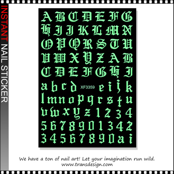 NAIL STICKER – LUMINOUS ALPHABET #XF-3359-YG